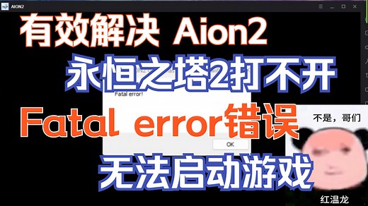 【永恒之塔2】有效解决Aion2无法启动出现Fatal error报错、永恒之塔2打不开进不去致命错误闪退黑屏