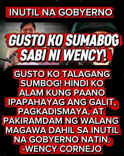 WENCY CORNEJO, GUSTO SUMABOG GALIT SA INUTIL NA GOBYERNO ARAY KO!#funny#comedy#jokes#foryou#shorts