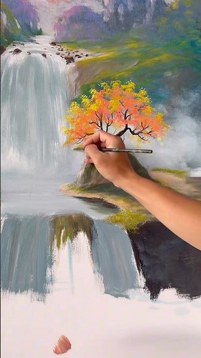 Easy Autumn Tree Painting Under Sunlight Beside a Small Village House 🍂 | Acrylic Tutorial