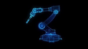clip-1085999675-industrial-robot-glow-blue-particles-formation-3d