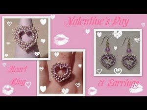 CRAW Heart Ring and Earrings for Valentine's Day Beading Tutorial by HoneyBeads1