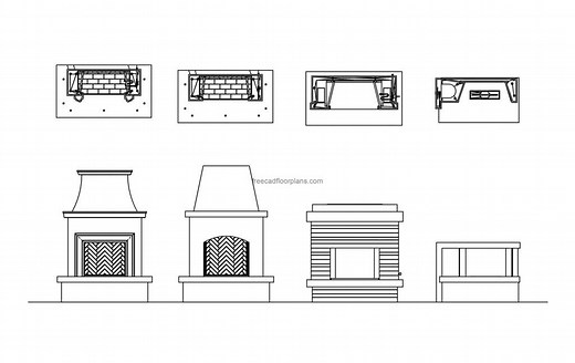 4 Fireplaces - Free CAD Drawings