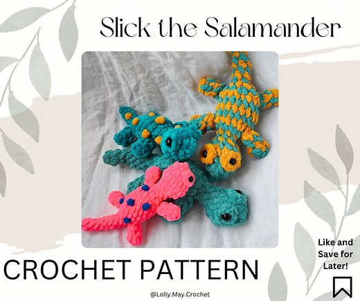 Slick the Salamander Crochet Lizard Amigurumi Pattern - English US Crochet Terminology - Etsy