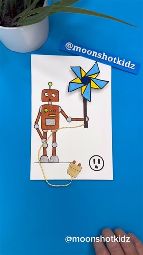 DIY electronics, stem and science activities for beginners on Instagram: "DIY “Robot with a pinwheel” interactive card idea. Easy and fun paper circuit project for beginners. You will need: - Micro dc motor - Conductive copper tape - Coin cell battery 3V (CR2032) - Magnet - Paper - Markers Warning: this project should be done under adult supervision. ©️ @Moonshotkidz – All rights reserved. Reproduction, distribution, or use of this video without permission is prohibited. For licensing inquiries,