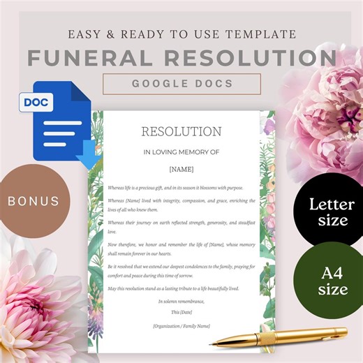 Funeral Resolution for Classmates, Custom Memorial Service Letter, in Loving Memory, Editable Template for Remembrance, Google Docs, Canva - Etsy