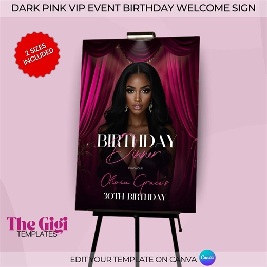 VIP Pink Red Carpet Themed Birthday Party Welcome Sign, Hollywood Event Poster, Printable Pink Curtains Party Sign, Digital Canva Template - Etsy