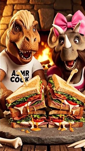 Dinosaur Cooking Giant Club Sandwich 🦖🥪 | Cinematic ASMR Food Challenge
