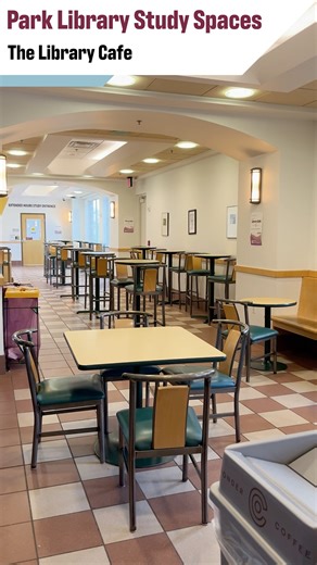 Need a cozy space to get work done? The library Cafe is the place to be at CMU! The space's cafe atmosphere is great for reading and writing. It also gives guests access to restrooms, a kitchenette, and vending machines! On the first floor of the CMU Park Library by the north entrance. CMICH Library Study spaces: https://www.cmich.edu/research/cmu-library/about/location-hours-facilities/study-spaces CMICH Library Hours: https://www.cmich.edu/research/cmu-library | Central Michigan University Lib