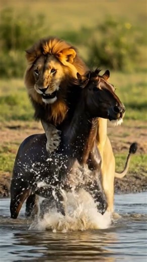 #lion attack on horse