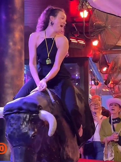 Best Girl Bull Riding at Night - Mechanical Bull Fun