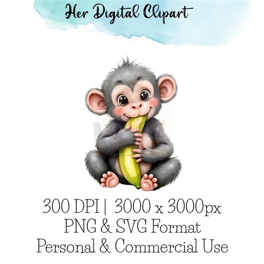 Baby Gorilla Cartoon Clipart in PNG & SVG Formats. - Etsy
