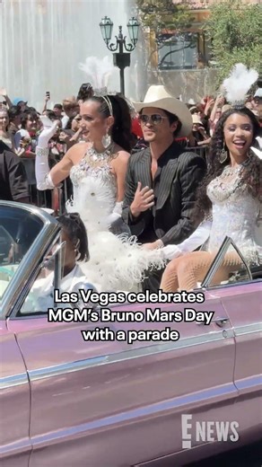 Bruno Mars jumped in the Cadillac to celebrate the MGM parade in his honor in Las Vegas (🎥: JPASC24)