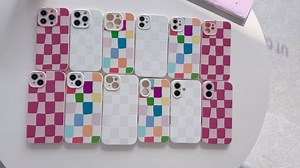 Compatible with iPhone 12 Case Cute Aesthetic Checkerboard Checkered Pattern Design for Girls Women, Soft Silicone Shockproof Protective Designed for iPhone 12 Case-Pink