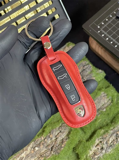 Custom Handmade Leather Key Cover for Porsche Enthusiasts