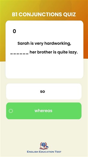 B1 Level English Conjunctions Quiz