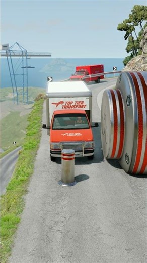 Cars & Ambulance Van vs Giant Pit Bollards Crash - BeamNG.drive
