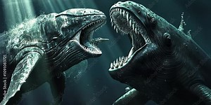 Kraken battling a giant sperm whale in the abyssal depths, 4K Video Stock Video