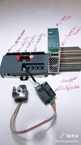 Intro to Automation Part 1:Connection stepper system to Trio Motion controller 🤖 This demo is powered using 24VDC power supply, and will control stepper drive using step and direction for position control. Next video we will be taking a look at the software and see how we can control the motor with code. Please submit questions or comments about what you want to learn.#motioncontrol #triomotion #stepper #servo #powersupply #controls #control #stepanddirection #positioning #mechatronic #amp