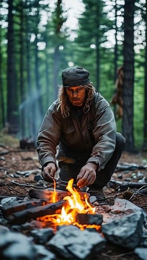 Starting a Fire with Rock and Steel | Primitive Survival Skill in the Forest #firemaking #survivor