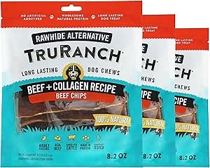 TRURANCH Collagen Chips - Collagen Dog Treats - Long Lasting Healthy Joint Support - Rawhide Alternative Chips - Skin & Coat Health - Made with Real Beef, Value Pack, 3 Bags, 1.5 lbs
