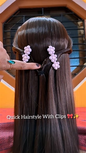 Open Hair Cute Hairstyle Hack With Clips 🎀✨️ #youtubeshorts#shortsviral#cute#hairstyles#hacks