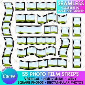 Editable Photo Film Strip Canva Frames, Photo Collage Template, Retro Photo Booth Printable Cake Film Reel, Drag and Drop Custom Photo Album - Etsy