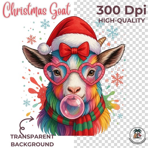 Funny Christmas Goat PNG: Rainbow Goat Clipart (digital Download) - Etsy