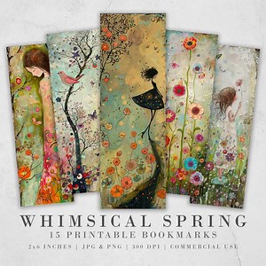 Whimsical Spring Printable Bookmarks: Trendy Gift Idea, JPG Sheets, PNG Bookmark Sublimation, Girls, Flowers, Birds, Butterflies, Gift Idea - Etsy