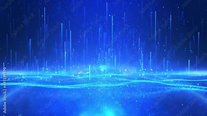 Blue technology wave particles is a spectacular motion, blue light particles are rising. Wave particles are constantly moving, technology background video, elegant particle light, stage performance. Stock Video