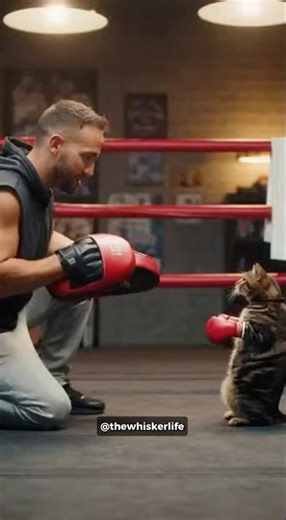 Cat tries to box for the first time