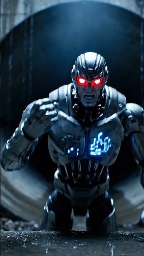 A cyborg toy stands at the edge of a storm drain looking down Every hero faces the dark he says