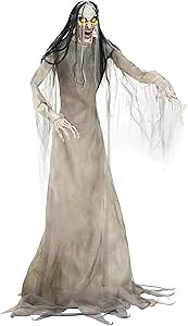 Fun Costumes 7ft Large Wailing Banshee Animatronic Decoration, Tall Grey shrieking Woman Halloween Prop Seasonal Visions International Standard