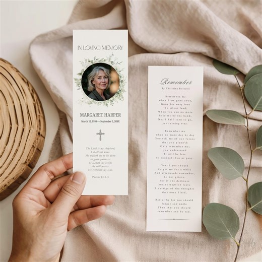 Floral Funeral Bookmark Template Printable Keepsake Memorial Bookmark With Cross Editable in Canva Instant Download PDF 2x6 2.5x7 - Etsy