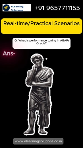 eLearning Solutions on Instagram: "Performance tuning in ABAP and Oracle is one of the most important SAP interview questions. In this video, we explain what performance tuning is, why it is required, and how ABAP and Oracle database optimization improves SAP system performance. You will learn about Open SQL best practices, indexes, SQL Trace (ST05), Runtime Analysis (SAT), and Oracle query optimization concepts in a simple and clear way. This video is useful for SAP ABAP freshers, experienced c