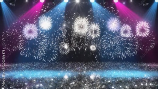 Grand Celebration Finale: Spectacular Fireworks on a Luxury Stage with Curtains
