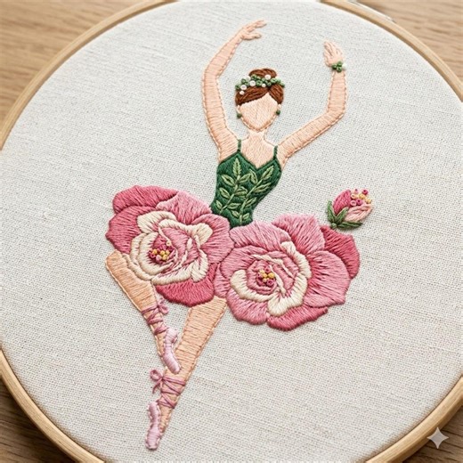 Rose Ballerina Hand Embroidery Pattern, Ballerina Girl Embroidery Design, Floral Ballerina DIY Embroidery Art Template, Digital Download - Etsy
