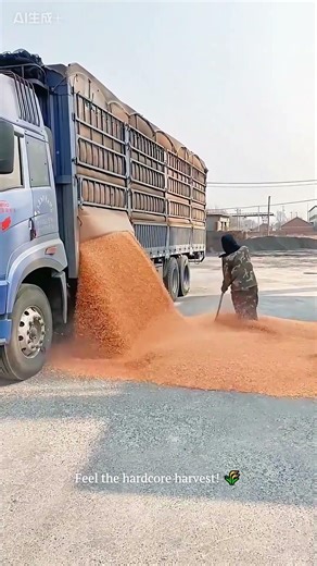 A truck unloading a full cargo of golden corn🌽 #trucking #truckinglife #farmwork