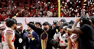 WATCH: Golf cart carrying Ryan Day, Ohio State players crashes into wall after winning National Championship