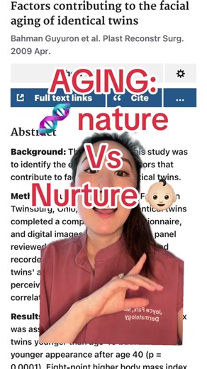 NATURE VS NURTURE: is it genes 🧬 or environment that contribute more to how we age?! Of course both matter, but twin 👯‍♀️ studies are a good proxy for measuring environmental effects! pmid 19337100 #aging #healthyaging #agingwell #twinstudies