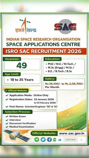 ISRO SAC Recruitment 2026 😱 | 49 Vacancy | Engineer Job | #shorts #job