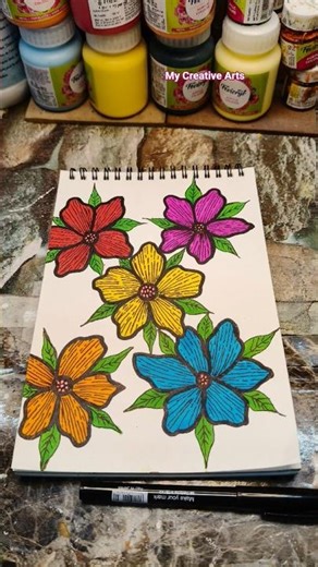 Floral Zentangle art❤️🩷💛🧡💙#floralzentangle #zen #zentangle #doodle #zenpatterns