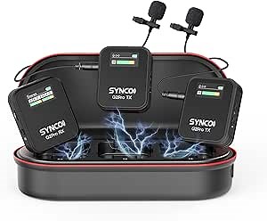 SYNCO Wireless Lavalier Mic System, G2(A2) PRO Dual Transmitter 48KHz 24Bit Lapel Mic 656FT 8H for Vlogging Live Streaming YouTube with Charging Case for Camera Smartphone Tablet