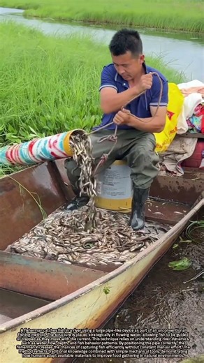 Traditional River Fishing Using Pipe-Based Trapping Techniques