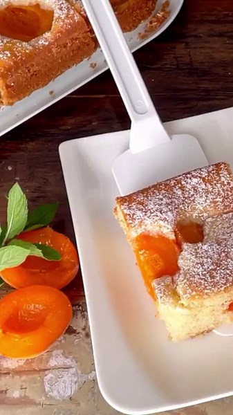 Flauschiger Aprikosen-Kuchen. Rührkuchen-Rezept.