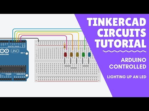 Tinercad Circuits Tutorial - Simple LED Flash with Arduino Uno Control