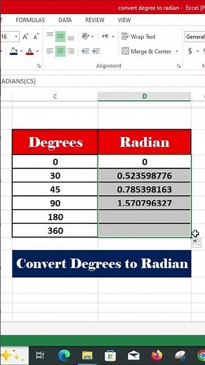 Convert Degrees to Radians in Excel