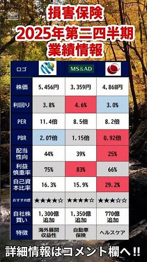 【３大損害保保険比較】2025年度第２四半期業績や株主還元を徹底比較 #投資 #損害保険 #株式投資