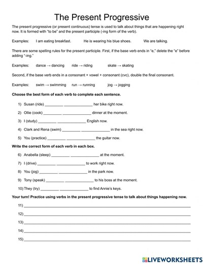 The Present Progressive worksheet