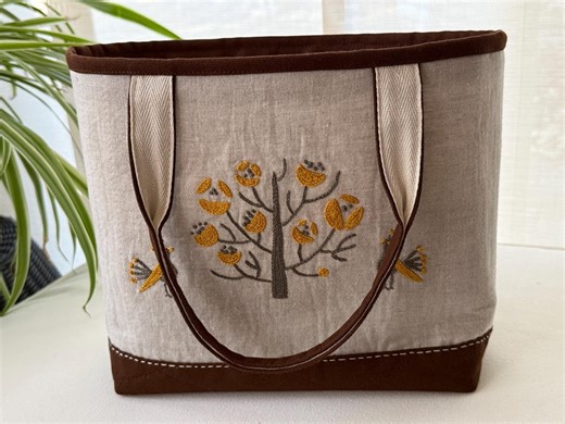 Mini Tote, Quilted and Embroidered, Golden Tree and Peacock - Etsy