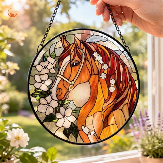 Horse Stained Glass Suncatcher Window Hanging, Floral Horse Art Equestrian Gift, Farmhouse Decor, Animal Lover Gift - Etsy